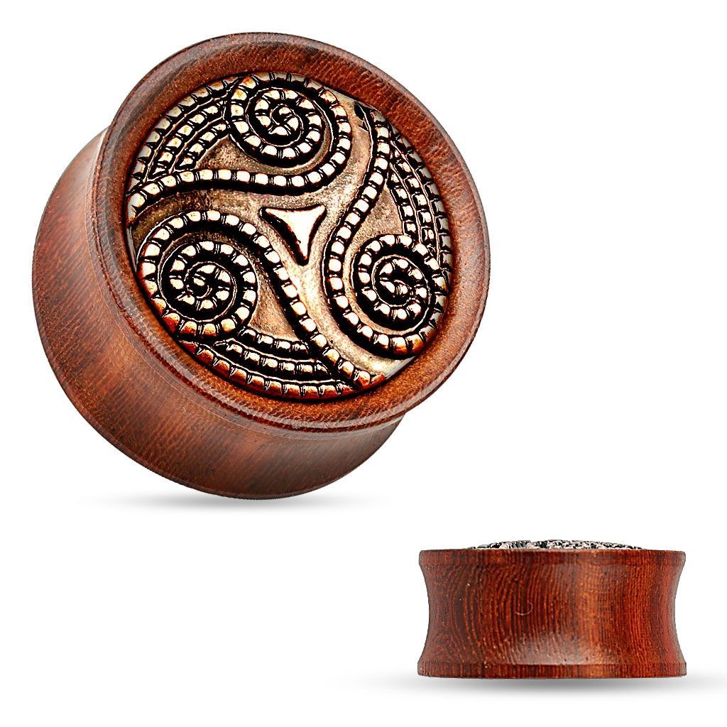 Dřevěný plug do ucha Rose Wood s ornamenty (8 mm) - PL01173-08