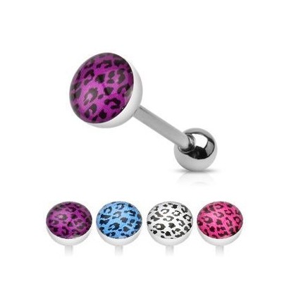 Piercing do jazyka leopardí vzor (bílá, 1,6 x 16 mm)