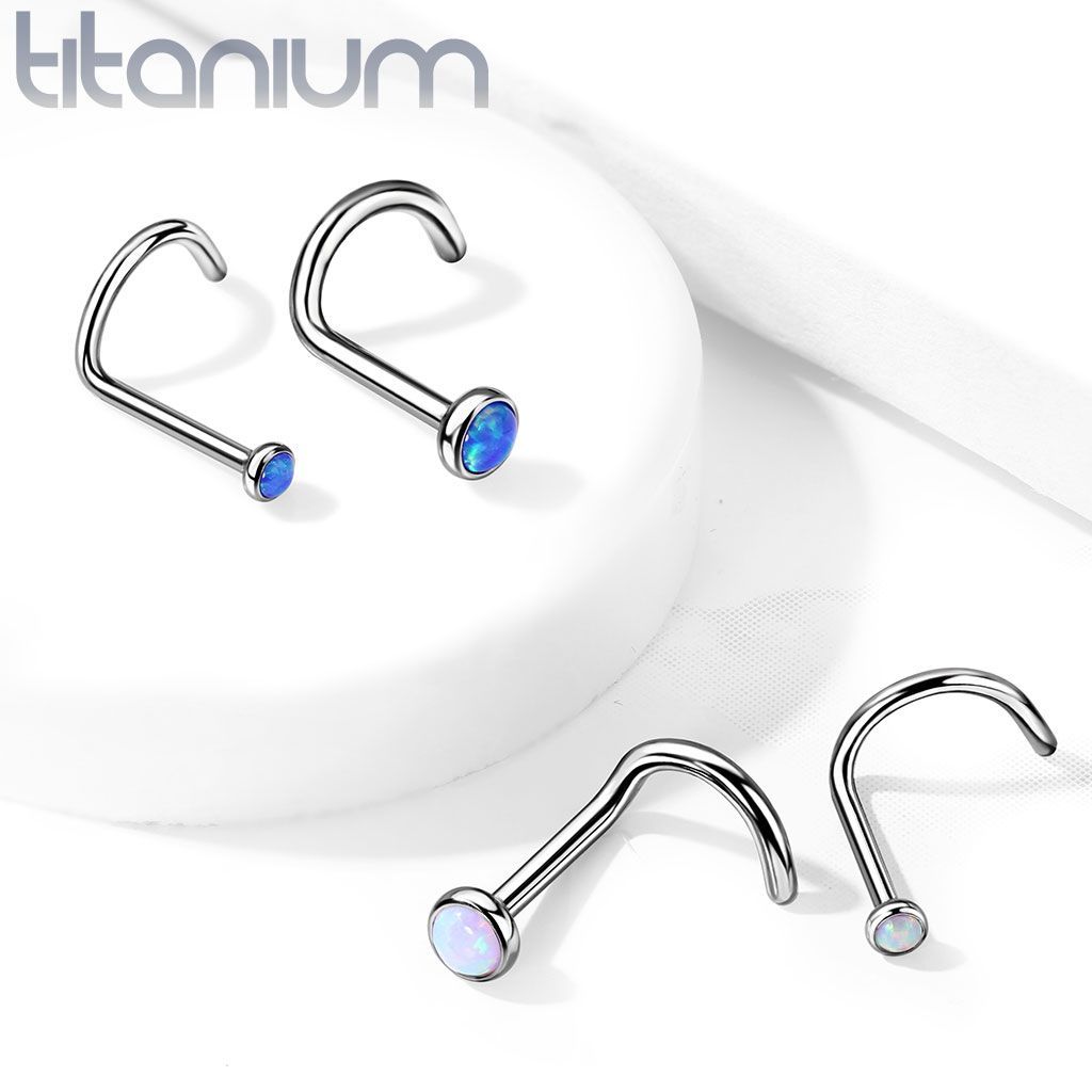 MARRE Zahnutý piercing do nosu - titan, opál 3 mm (modrá) - TIT1059-OP05