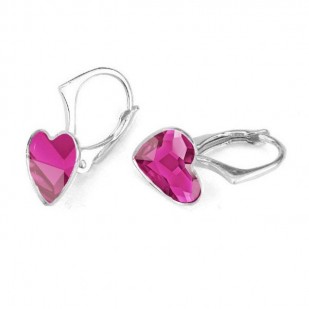 Stříbrné náušnice se srdcem Crystals from Swarovski® Fuchsia