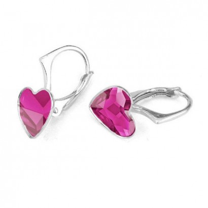 Stříbrné náušnice se srdcem Crystals from Swarovski® Fuchsia