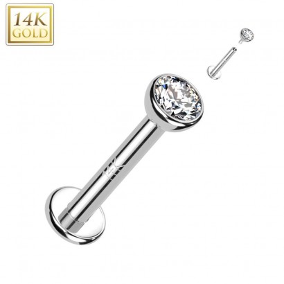 Zlatý piercing do brady - labreta zirkon, Au 585/1000 (1,2 x 6 mm)