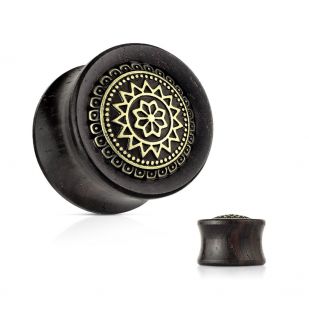 Dřevěný plug do ucha Ebony Wood s ornamenty