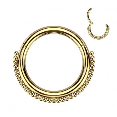 Zlacený piercing segment kruh ozdobný (1,2 x 10 mm)