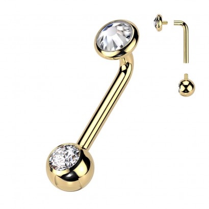 Zlacený christina piercing TITAN, čirý kamínek (1,6 x 10 mm)