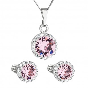 Sada šperků s krystaly Swarovski náušnice, řetízek a přívěsek růžové kulaté 39352.3 light rose