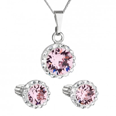 Sada šperků s krystaly Swarovski náušnice, řetízek a přívěsek růžové kulaté 39352.3 light rose