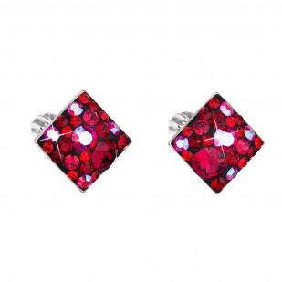 Stříbrné náušnice pecka s krystaly Swarovski červený kosočtverec 31169.3 cherry