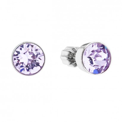 Stříbrné náušnice pecka se Swarovski krystaly fialové kulaté 31113.3 violet