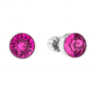 Stříbrné náušnice pecka se Swarovski krystaly růžové kulaté 31113.3 fuchsia