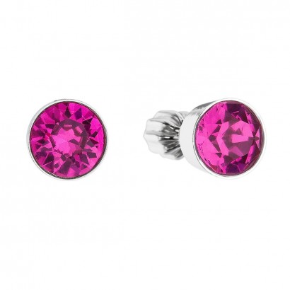 Stříbrné náušnice pecka se Swarovski krystaly růžové kulaté 31113.3 fuchsia