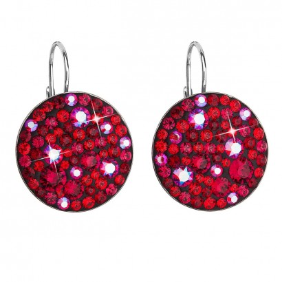 Stříbrné náušnice visací s krystaly Swarovski červené kulaté 31161.3 cherry