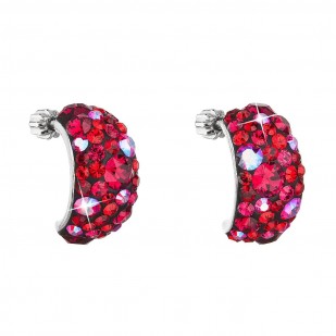 Stříbrné náušnice visací s krystaly Swarovski červené půlkruh 31164.3 cherry