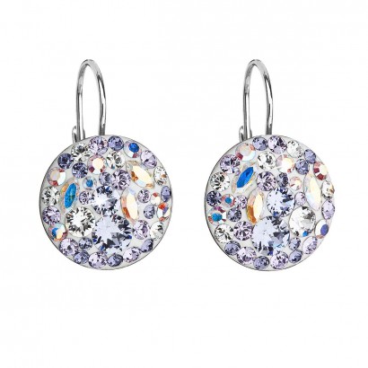 Stříbrné náušnice visací s krystaly Swarovski fialové kulaté 31176.3 violet