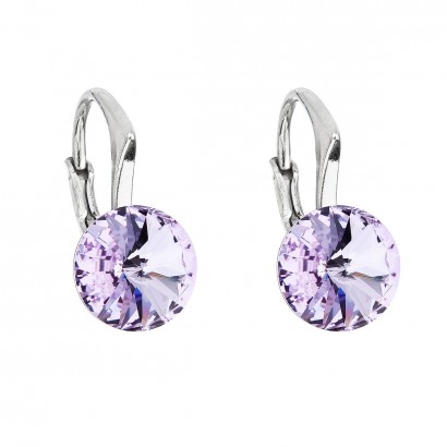 Stříbrné náušnice visací s krystaly Swarovski fialové kulaté 31229.3 violet