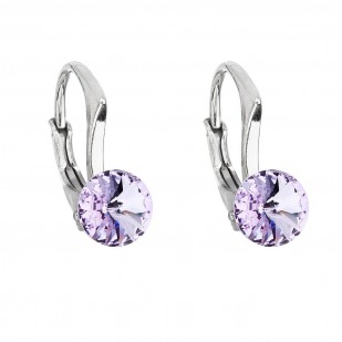 Stříbrné náušnice visací s krystaly Swarovski fialové kulaté 31230.3 violet