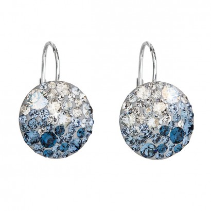 Stříbrné náušnice visací s krystaly Swarovski modré kulaté 31176.3 ice blue