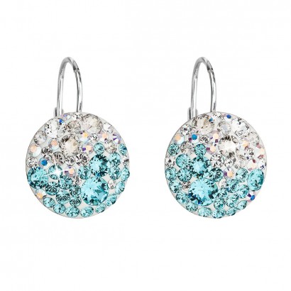 Stříbrné náušnice visací s krystaly Swarovski modré kulaté 31176.3 light turquoise