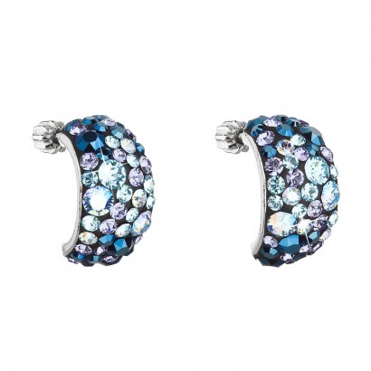 Stříbrné náušnice visací s krystaly Swarovski modré půlkruh 31164.3 blue style