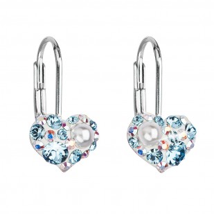 Stříbrné náušnice visací s krystaly Swarovski modré srdce 31125.9