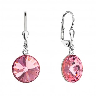 Stříbrné náušnice visací s krystaly Swarovski růžové kulaté 71144.3 rose