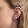 Stříbrné náušnice visací s krystaly Swarovski růžové kulaté 71144.3 rose