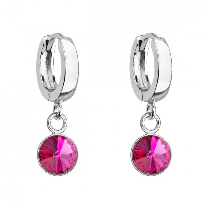 Stříbrné visací náušnice kroužky se Swarovski krystalem 31300.3 fuchsia