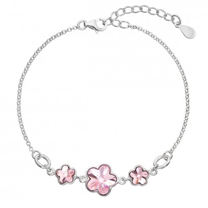 Stříbrný náramek se Swarovski krystaly růžová kytička 33112.3 light rose