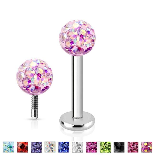 NUBIS Piercing do brady labreta s krystaly Crystals from  SWAROVSKI1,2 x 6 mm (modrá) - LB1038-1206B