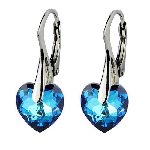 MARRE Stříbrné náušnice srdíčka s krystaly Crystals from Swarovski, Montana Blue