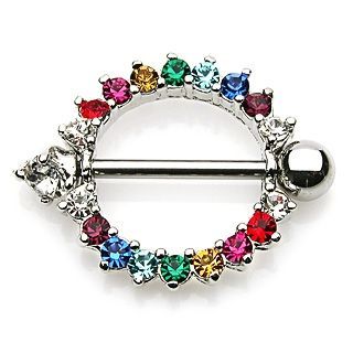 Šperky4U Piercing do bradavky - barevné zirkony - BR01008