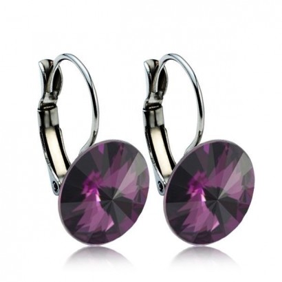 Ocelové náušnice s krystaly Swarovski® 12 mm, AMETHYST