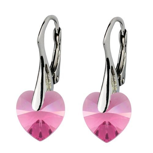 MARRE Stříbrné náušnice srdíčka s krystaly Crystals from Swarovski, Rose - ZB3377-P