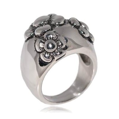 Ocelový prsten s kytičkami