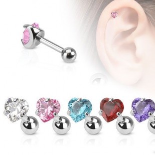 Cartilage piercing do ucha srdíčko, zirkon 4 mm