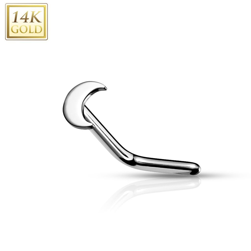 Šperky4U Zahnutý zlatý piercing do nosu - měsíček, Au 585/1000 - ZL01222-WG