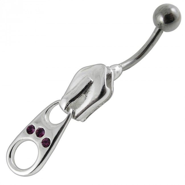 Šperky4U Stříbrný piercing do pupíku - zip (fialová) - BP01007-A