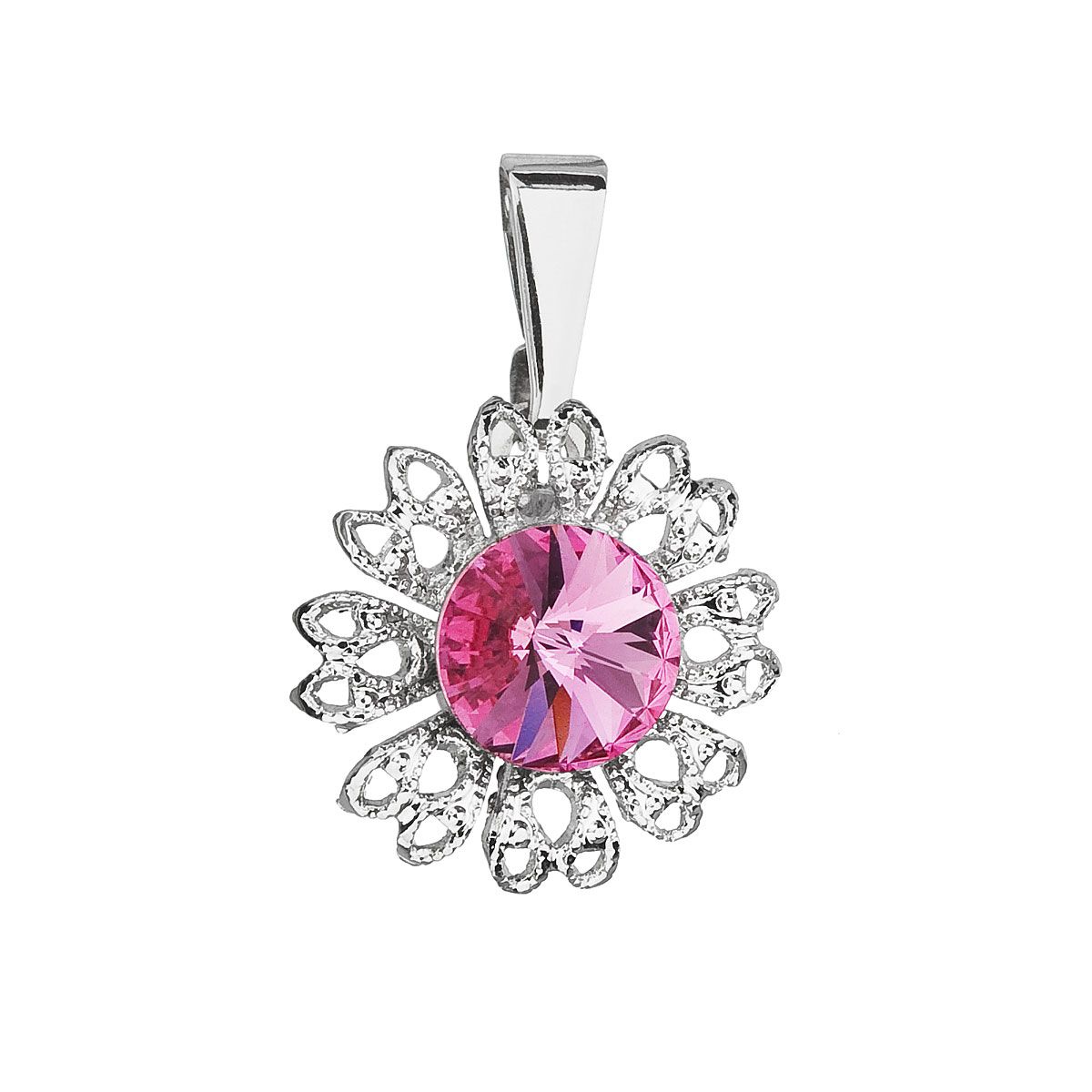 Evolution Group Přívěsek bižuterie se Swarovski krystaly růžová kytička 54032.3 rose