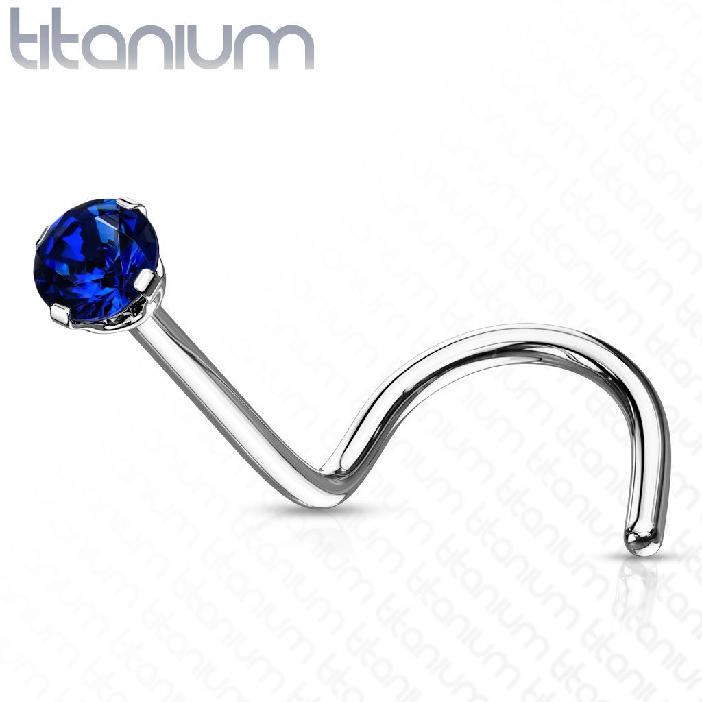 MARRE Zahnutý piercing do nosu - titan, kamínek 2 mm (modrá) - TIT1063B-020