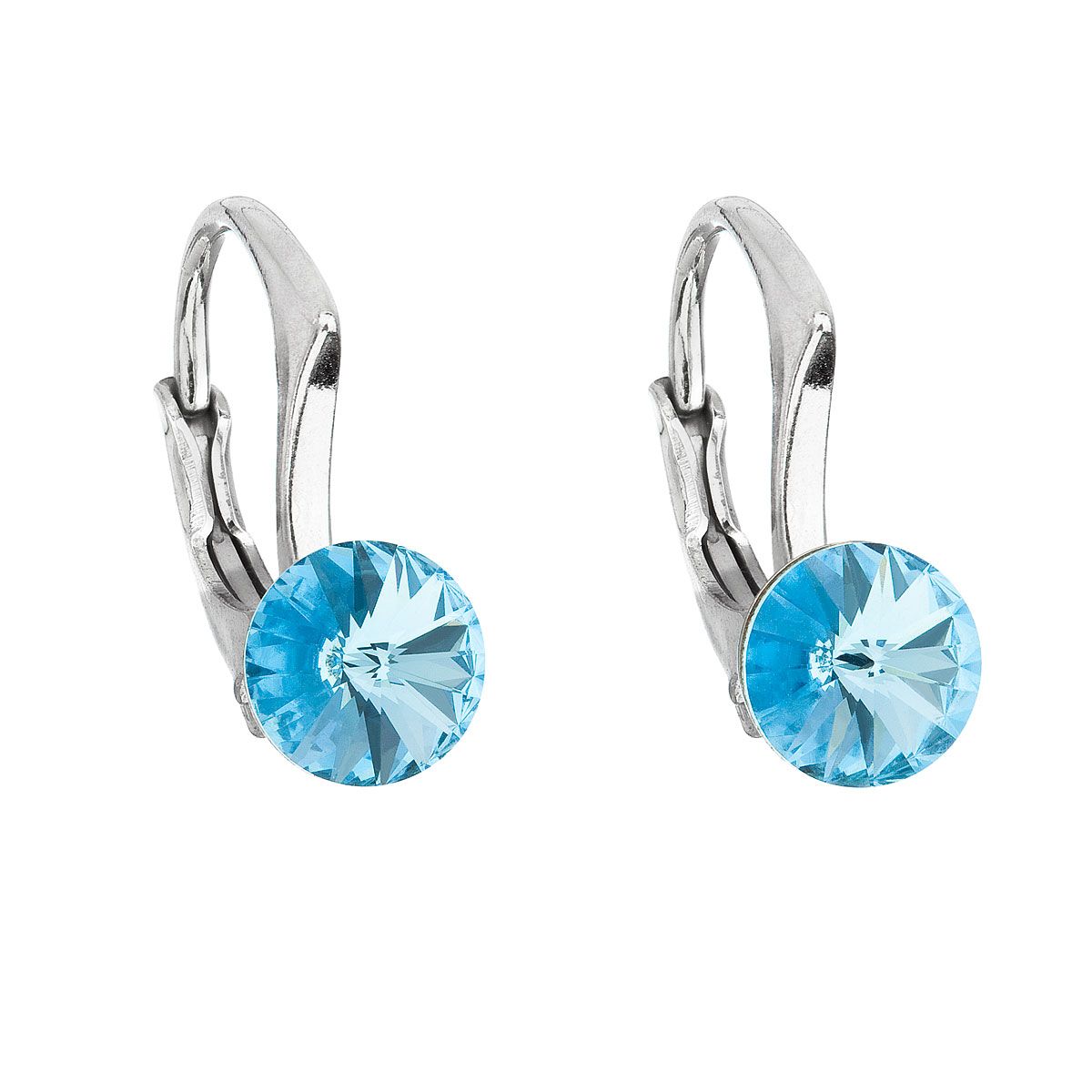 Evolution Group Stříbrné náušnice visací s krystaly Swarovski modré kulaté 31230.3 aquamarine