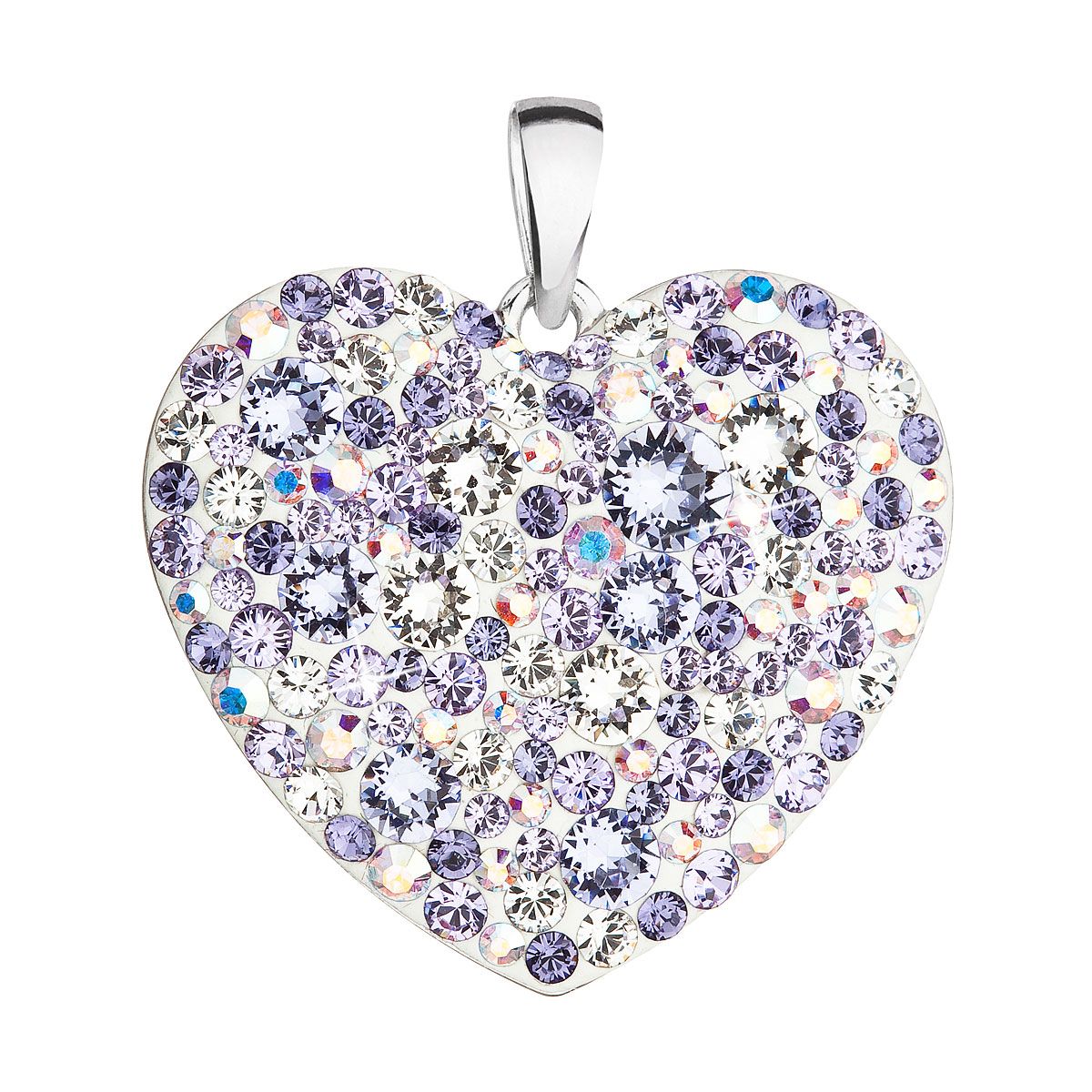 Evolution Group Stříbrný přívěsek s krystaly Swarovski mix barev srdce 34243.3 violet