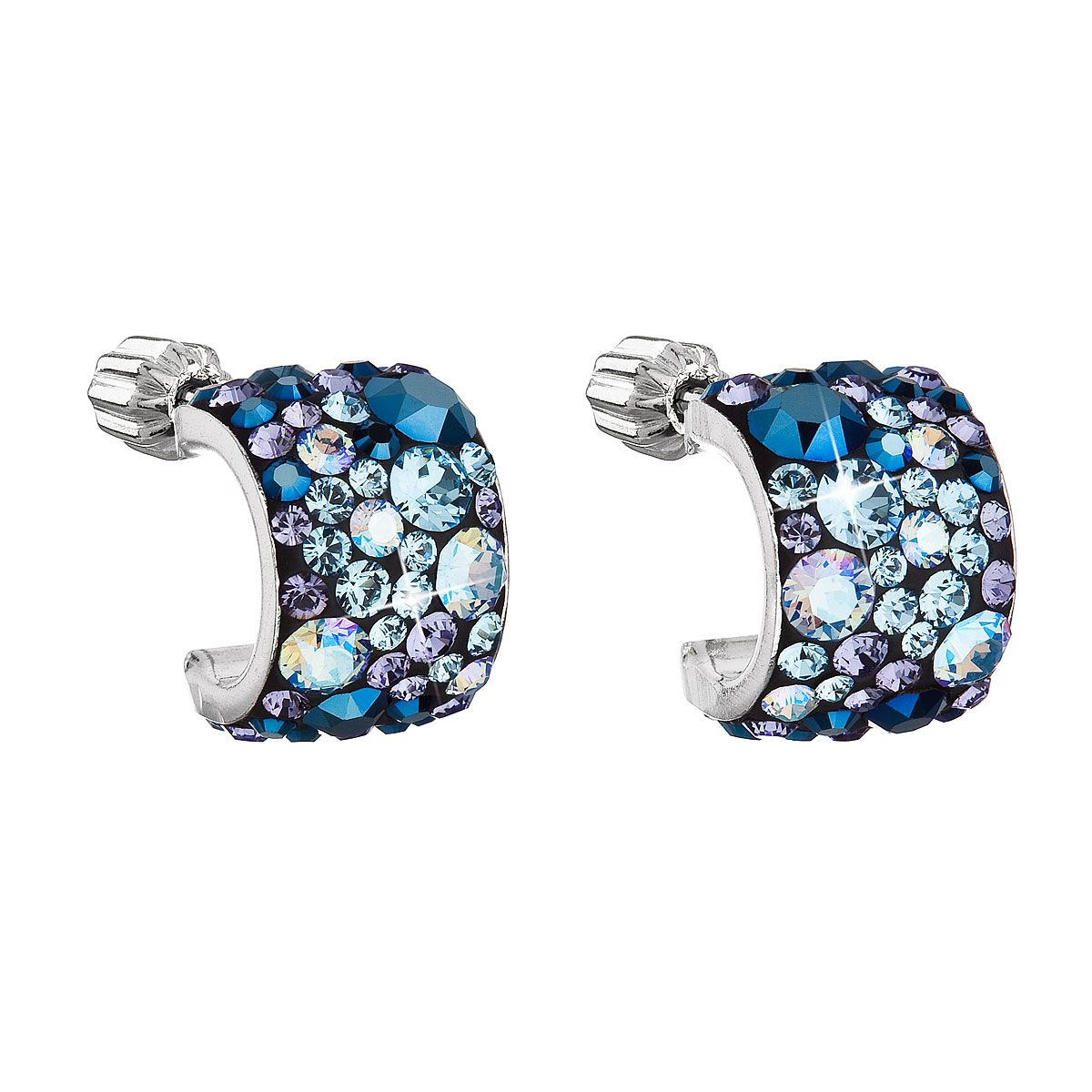 Evolution Group Stříbrné náušnice visací s krystaly Swarovski modrý půlkruh 31280.3 blue style