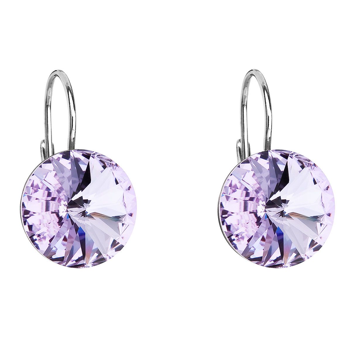 Evolution Group Stříbrné náušnice visací s krystaly Swarovski fialové kulaté 31106.3 violet