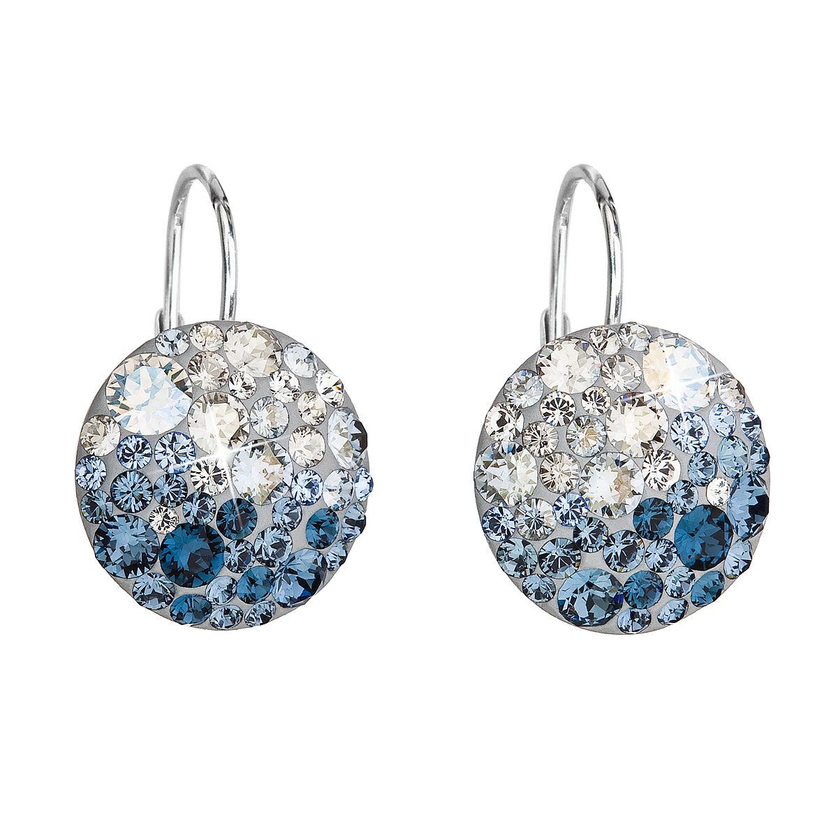 Evolution Group Stříbrné náušnice visací s krystaly Swarovski modré kulaté 31176.3 ice blue