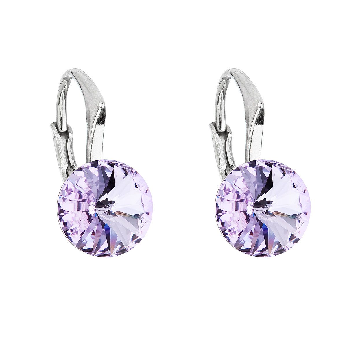 Evolution Group Stříbrné náušnice visací s krystaly Swarovski fialové kulaté 31229.3 violet