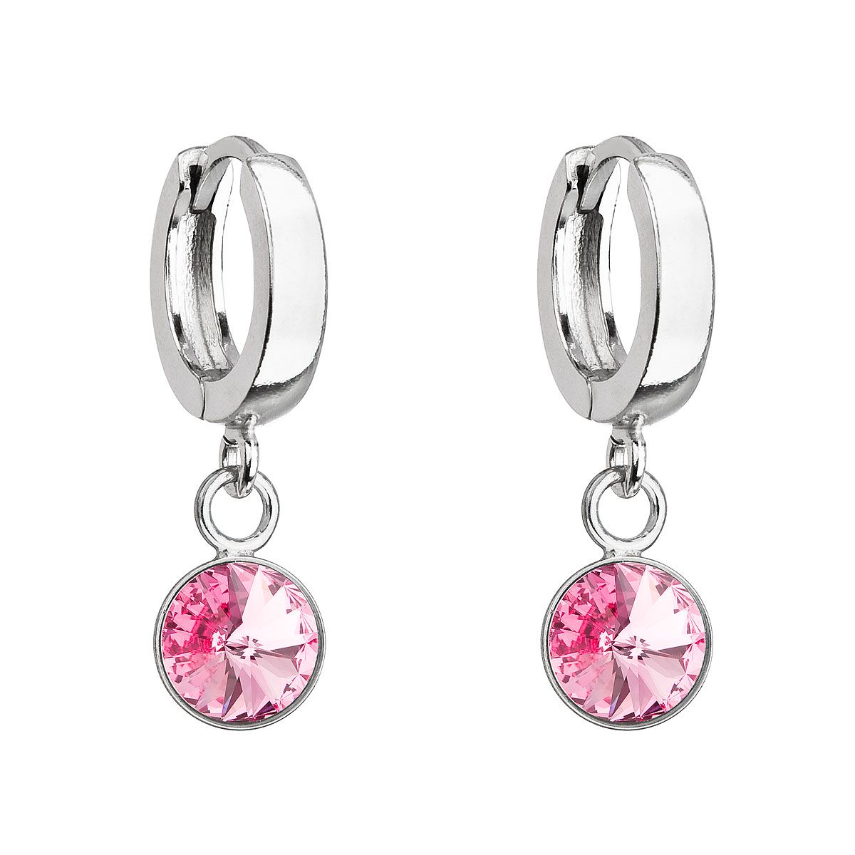 Evolution Group Stříbrné visací náušnice kroužky se Swarovski krystalem 31300.3 rose