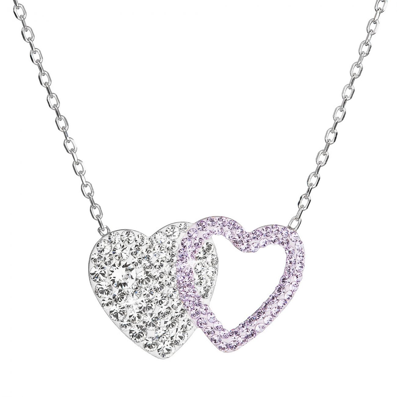 Evolution Group Stříbrný náhrdelník dvojité srdce se Swarovski krystaly 32079.3 violet