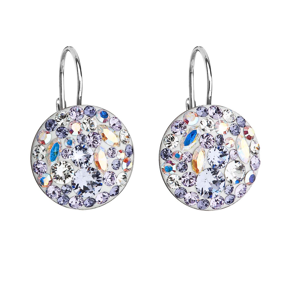 Evolution Group Stříbrné náušnice visací s krystaly Swarovski fialové kulaté 31176.3 violet